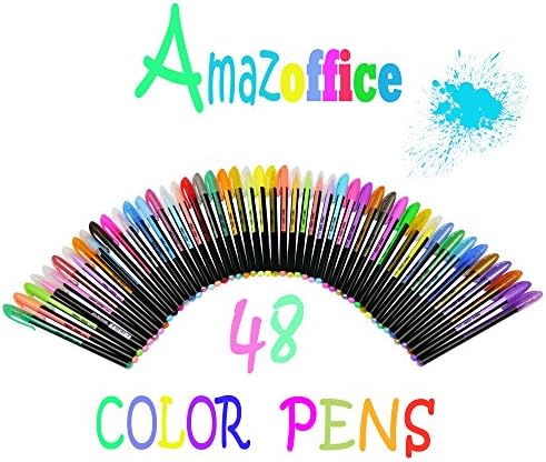 Amazoffice Gel Pens 48 Gel Ink Refills Glitter Neon and Pastel Styles Coloring and Craft Pen Set