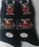 12 Pack Big Foot Black 100% Cotton Socks Size 11-14