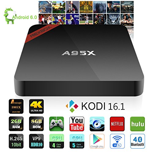 [New] NEXBOX Android 6.0 TV Box Amlogic S905X Quad Core 2.0GHz STB Fully Loaded KODI 16.1 Pre-installed 2GB RAM 8GB ROM VP9 4K H.265 HDR Media Player BT 4.0 Rooted with Spdif