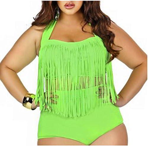GOBUBBY Plus Size Fringe Retro High Waist Bikini Vintage Swimwear Swimsuit