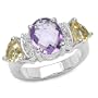3.92 Carat Genuine Amethyst, Citrine & White Topaz Sterling Silver Ring