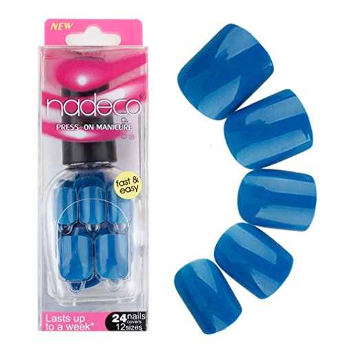 Elite99 Color False Nails Tips Press On Manicure Fashion Design Short Length No Need Glue Blue