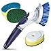 Long Handled Kitchen Scrubbing Brush. Twist and Turn with 4 Multi Purpose Dishwashing Brushes. Bristles and Scraper Are Safe for Non-stick Cookware
