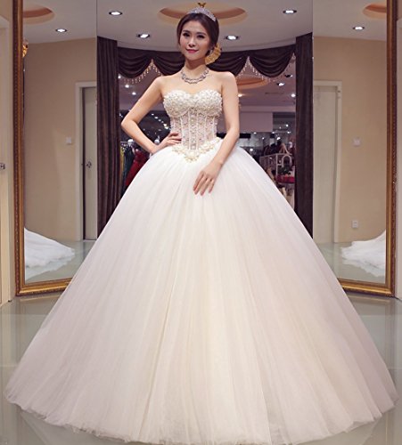 ウェディングドレス Ａライン 編み上げタイプ スレンダー トレーン プリンセス皇女 結婚式、二次会 等エレガントドレス