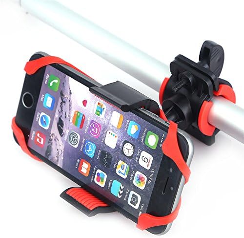 LINKPAL Bike Phone Mount Bicycle Holder, Universal Cradle Clamp for iOS Android Smartphone GPS other Devices, 360 Degrees Rotatable, Rubber Strap
