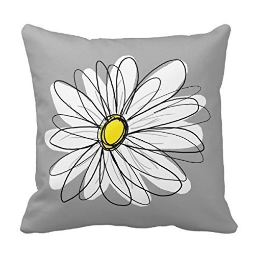 HLPPC Trendy Daisy With Gray and Yellow Polyester Pillow Case Cushion Cover Home Sofa Decorative 18 x 18 Inches