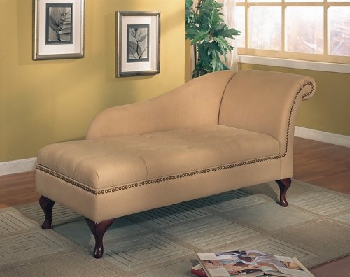 Tan Microfiber Chaise Lounger with Storage Space