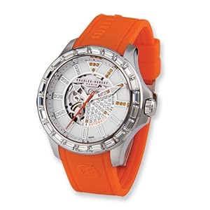 Stainless Steel Orange Strap Automatic Watch by Charles Hubert Paris Watches, Best Quality Free Gift Box Satisfaction Guaranteed