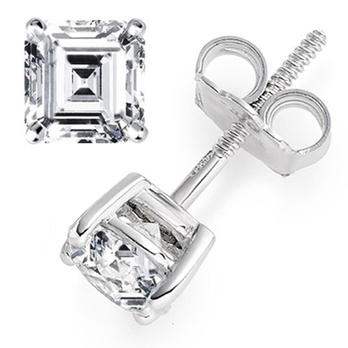 0.83 Carat D/VS1 Asscher Certified Diamond Solitaire Stud Earrings in Platinum 