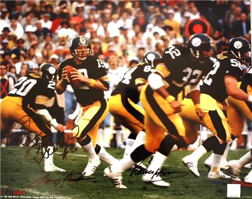Terry Bradshaw, Franco Harris and Rocky Bleier Pittsburgh Steelers Triple Autographed/Hand Signed 16
