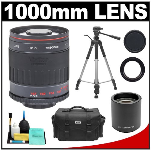 Vivitar 500mm f/8.0 Series 1 Multi-Coated Mirror Lens with 2x Teleconverter (=1000mm) + Tripod + Case + Accessory Kit for Nikon D40, D60, D90, D200, D300, D300s, D3, D3s, D3x, D700, D3000 & D5000 Digital SLR Cameras Vivitar 500mm f/8.0 Series 1 Multi-Coated Mirror Lens with 2x Teleconverter (=1000mm) + Tripod + Case + Accessory Kit for Nikon D40, D60, D90, D200, D300, D300s, D3, D3s, D3x, D700, D3000 & D5000 Digital SLR Cameras