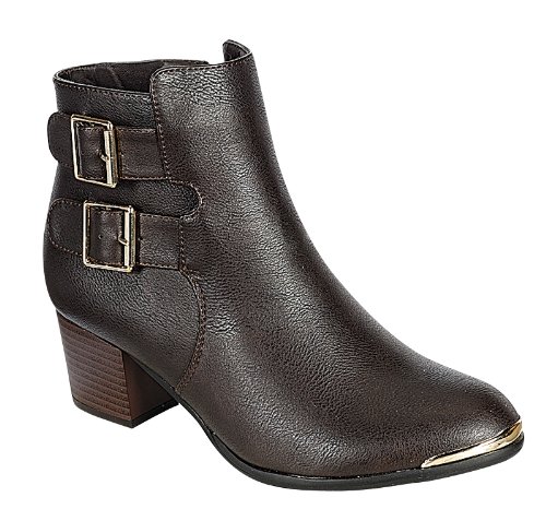 Reneeze BABA-01 Women Stacked Heel Buckle Ankle Booties -BROWN