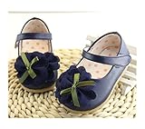 WIN ベビー 夏 シューズ 赤ちゃん 可愛い プレゼント 軽量 履かせやすい マジックテープ ストラップ 花 新生児 フォーマル靴 (内寸15cm, ネイビー)