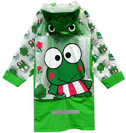 Cartoon Children Raincoat with Schoolbag Position Primary School Boys and Girls Poncho (Extra Large, green frog)