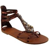 Womens Bronze Diamante Beaded Sandals