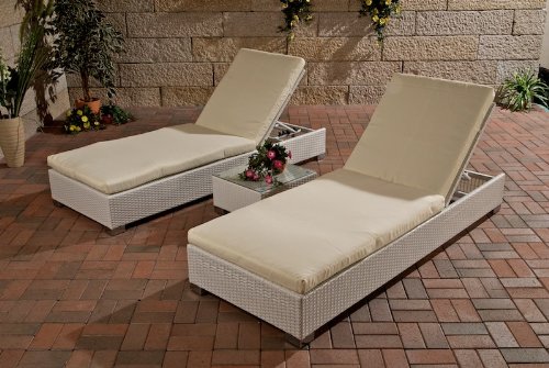 Sonnenliegenset mit Tisch aus Polyrattan weiß