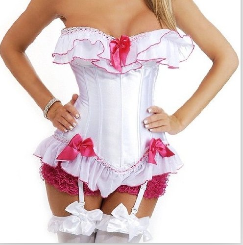 Girls & Secrets Cute sexy white corset Satin Lace Garter party perfect choice