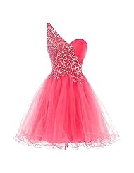 Sexy Beaded Cocktail Short Tulle One Shoulder Evening Dress/Bridesmaid Dress/Prom Dress/Wedding Party Dress 