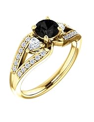 14K Yellow Gold Round Cut Black and White Diamond Ring -- LIFETIME WARRANTY