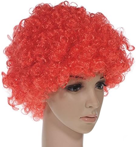 Party Disco Rainbow Afro Clown Hair Football Fan Adult Child Costume Curly Wig Red