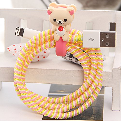 Tospania® DIY Cartoon Style Spiral Wire Protectors/Cable Wrap/Wire Organizer/Cord Manager for Apple Lightning Cables/Samsung and other Tablet Charging Cables/ Earphone Cords and More (Beige Bear)