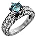 2.21ct Blue Round Diamond Engagement Ring 18k White Gold Vintage Style