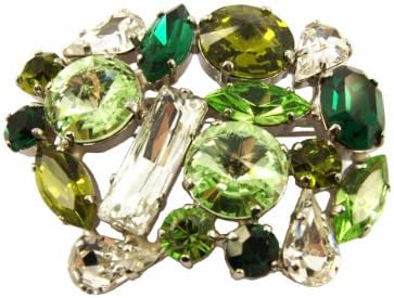 Italian-Made Tuscan Hills Brass Pin with Silver Finish and Medley of Country Green and Clear Crystals