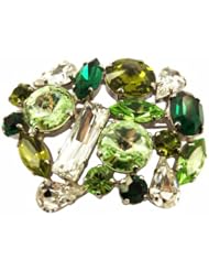 Italian-Made Tuscan Hills Brass Pin with Silver Finish and Medley of Country Green and Clear Crystals