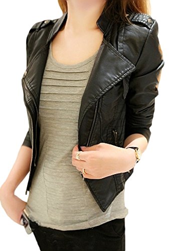 レディース 秋物 PUレザージャケット フェイクレザー ライダースジャケット 革ジャケット Leather Jacket スリム 薄い テーラード ショート丈 カジュアルアウター 大人カジュアル ジッパー付きポケット サイドポケット 長袖 オシャレ ブルゾン レジャー デート アウトドアジャケット 上着 定番 ベーシック トップス 人気 流行 トラベル トレンド ブラック Sサイズから2XLサイズまで オリジナルアクセサリー付属 UJA056