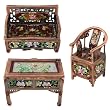Antique Floral Crystal Design Table, Chair and Sofa Pewter Keepsake Trinket Box Set