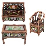 Antique Floral Crystal Design Table, Chair and Sofa Pewter Keepsake Trinket Box Set
