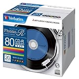 三菱化学メディア Verbatim 音楽用CD-R 80分 1回録音用 「Phono-R」 24倍速 5mmケース 20枚パック レコードデザインレーベル 5色カラー MUR80PHS20V1