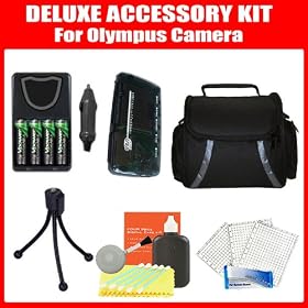 Deluxe Accessory Kit Includes USB 2.0 High Speed Card Reader + 4 AA High Capacity Rechargeable NIMH Batteries And AC/DC Rapid Charger + Deluxe Carrying Case + Screen Protectors + More For Olympus SP-620UZ, SP-610UZ, SP-600UZ, FE-46, FE-47 Digital Camera