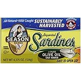Season Sardines in Pure Olive Oil, 4.375-Ounce Tins (Pack of 12)