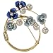 Crescent Crystal Flower Venetian Pearl Brooch Pin - Blue