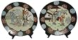 Oriental Geisha girl porcelain plates - hand painted set of two