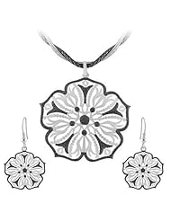 Italian Two Tone Sterling Silver Filigree Design Glitter Set (Chain Not Included)