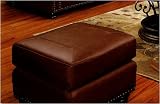 Review AtHomeMart  / Brown Leather Ottoman Nail Head Accents with Wood Bun Foot