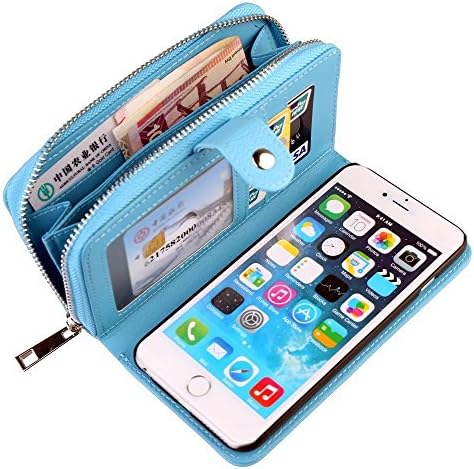 iPhone 6 6s Wallet Case, Bellivin Litchi Pattern Leather Wallet Case Zipper Style with Tempered Glass Screen Protector for iPhone 6 6s (Blue)