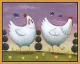 Funky Chickens Framed Canvas Art by Rob Scotten,10.8 in. x 8.6 in. Framed