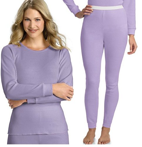 Hanes Everyday Womens Thermal Set (Long Sleeve Crew and Long Johns) - Lavender - Medium