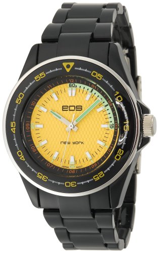 EOS New York Men's 161LBLKYEL Plastic Black Band Watch