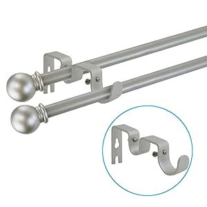 Tlbtek 6pcs Silver Curtain Rod Bracket Double Curtain Rod Hanging
