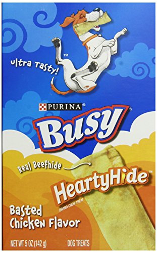 Busy HeartyHide Dog Treats, Basted Chicken Flavor, 5-Ounce Pouch, Pack of 12