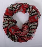 Multicolored Tribal Print Fashion Scarf in Red