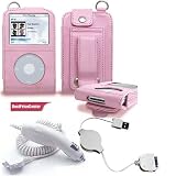 Frozen Series Pink Leather Case for Apple Ipod Video (30gb and 60gb) + Retractable Data Cable for Apple Ipod + Car Charger for Apple Ipod