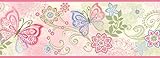 Chesapeake TOT46451B Fantasia Pink Boho Butterflies Scroll Wallpaper Border by Chesapeake