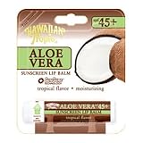 Hawaiian Tropic Aloe Vera Sunscreen Lip Balm SPF 45+ - Tropical Flavor 0.14 Oz (Pack of 12)