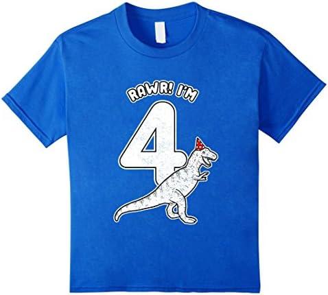 Kids 4th Birthday T-Rex T-Shirt | Boys 4 Year Dinosaur Gift 4 Royal Blue
