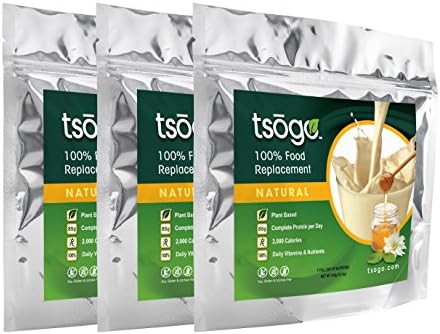Tsogo Meal Replacement Shake w/ Total Daily Nutrition (Complete Nutrition) - Natural (Honey) Flavor w/ 17 Grams of Protein/Serving (3 Pouches, 15-30 Meals, 44.1oz)